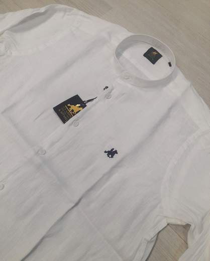 Camicia manica lunga con collo alla koreana 100% Lino U.S. Grand Polo articolo USC747