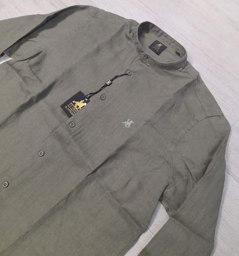 Camicia manica lunga con collo alla koreana 100% Lino U.S. Grand Polo articolo USC747