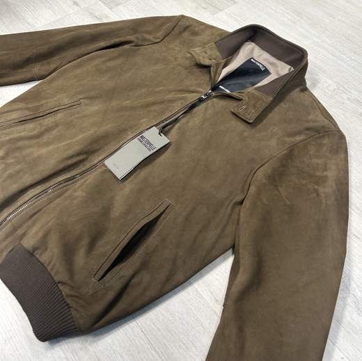 Bomber uomo in vera pelle effetto camoscio invernale