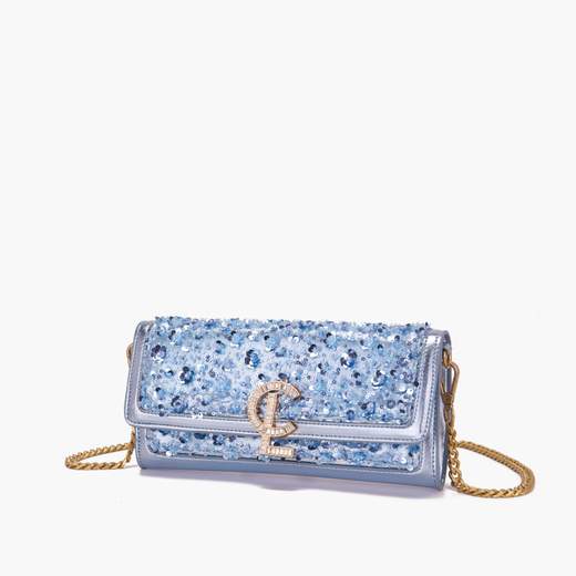 LA CARRIE Pochette Night Edition in seta con paillettes sulla patta e tracolla rimovibile. 141M-KS-711-SYN