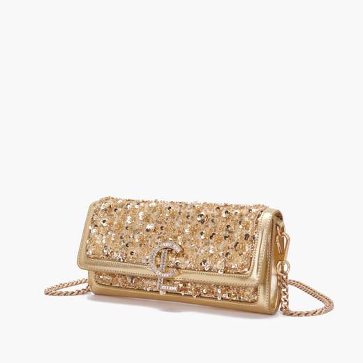 LA CARRIE Pochette Night Edition in seta con paillettes sulla patta e tracolla rimovibile. 141M-KS-711-SYN