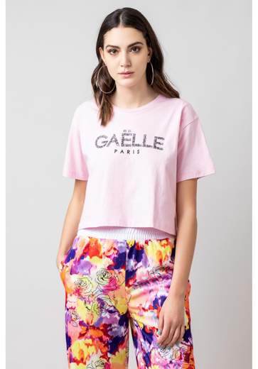 GAELLE T-shirt In Jersey Mezza Manica Cropped Con Stampa