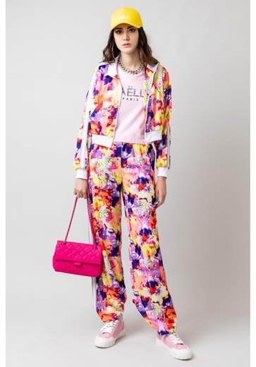 GAELLE Pantalone Triacetato Stampato E Bandine Laterali