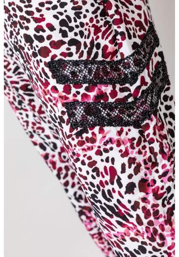 GAELLE Pantalone In Crepe Stampato Con Intarsi In Rete