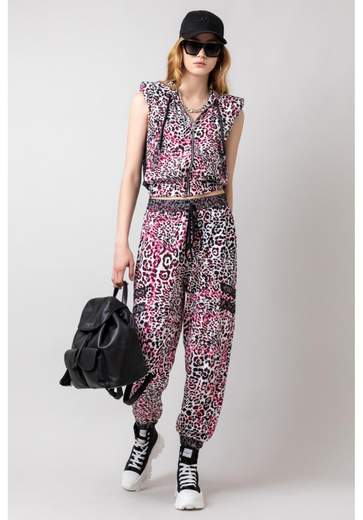 GAELLE Pantalone In Crepe Stampato Con Intarsi In Rete