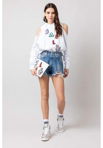 GAELLE Short In Denim Con Maxi Salpa In Ecopelle