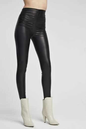 JERRY PANTS a vita alta in ecopelle con arricciature ai fianchi |Nero