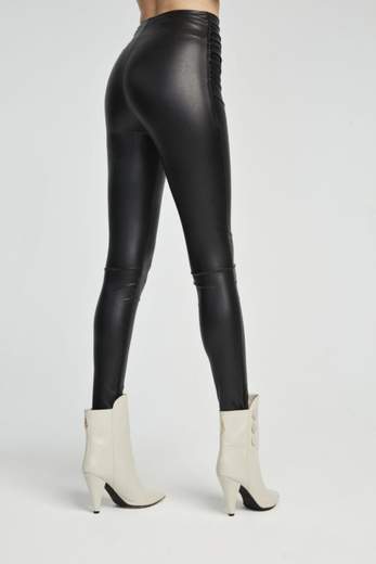 JERRY PANTS a vita alta in ecopelle con arricciature ai fianchi |Nero