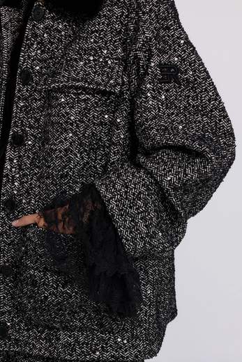 Giaccone in tweed con micropaillettes