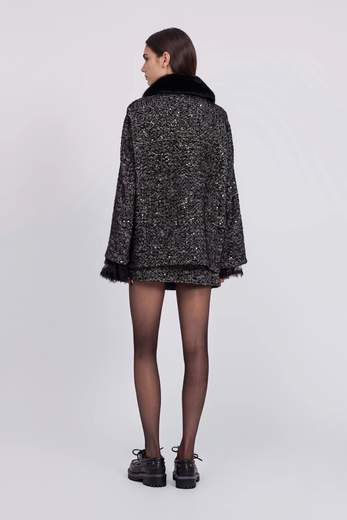 Giaccone in tweed con micropaillettes