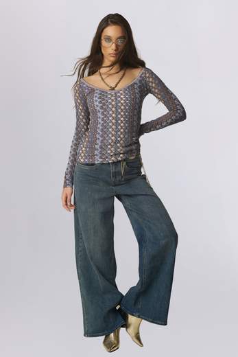 PHO FIRENZE Jeans wide leg in denim scuro