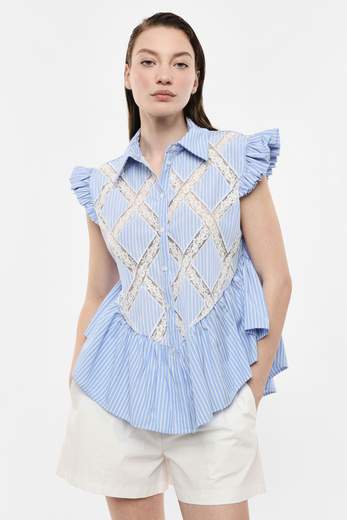 IMPERIAL CAMICIA A RIGHE CON RUCHES E DETTAGLI IN PIZZO