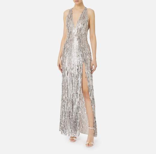 Elisabetta Franchi Abito Con Paillettes AB6324E2 E Frange Di Perline