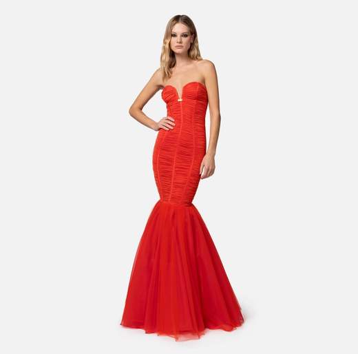ELISABETTA FRANCHI Abito Red Carpet AB61542E2 In Jersey Con Balze Di Tulle