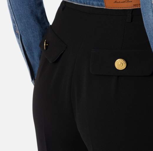 Elisabetta Franchi Pantaloni In Crepe PA06451E2 Fluido Con Bottoni Dorati