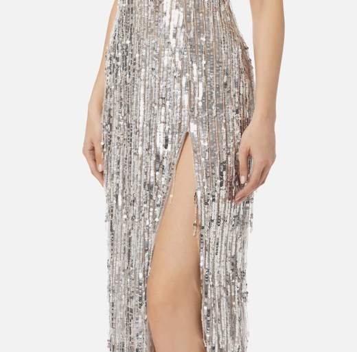 ELISABETTA FRANCHI Abito Con Paillettes AB6324E2 E Frange Di Perline