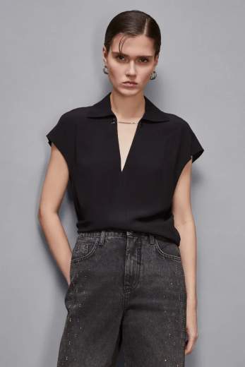 Patrizia Pepe Camicia Smanicata 8C0775 Essential Con Gemelli
