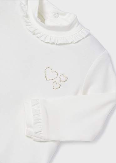 Dolcevita neonata con ruches e cuori in strass Mayoral