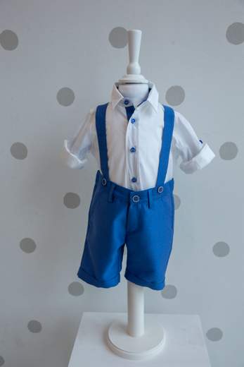 Completo battesimo bambino 4 pezzi righe blu Pascal Kids