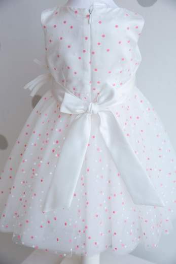 Abito battesimo bambina in tulle plumetis e fantasia a pois rosa Colorichiari