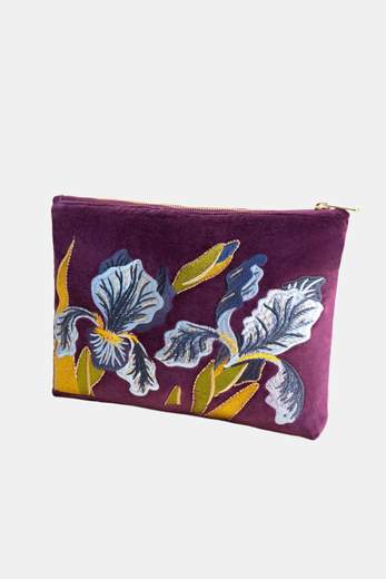 POWDER DESIGN VELVET ZIP POUCH EXOTIC LEAVES
