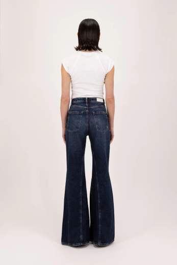 ICON DENIM JEANS A ZAMPA VITA ALTA CON NERVATURA