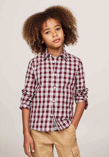 Tommy Hilfiger Bambino Camicia A Quadroni Bordeaux.