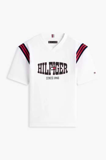 Tommy Hilfiger Bambino T-shirt Stampa Logo Maniche Con Elastico Blu E Rosso.
