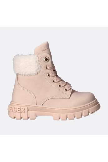Tommy Hilfiger Bambina Tronchetto Allacciato Rosa Con Interno In Pelliccia.