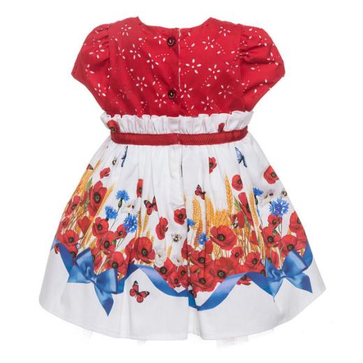 Monnalisa Bambina Abito Stampa Papaveri Con Corpetto Laserato Rosso