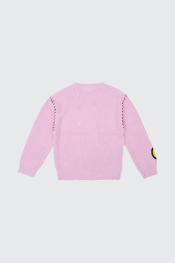 Barrow Bambina Maglione Rosa In Lana Con Ricamo Teddy