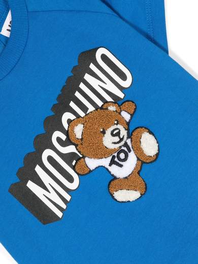 Moschino Bambino T-shirt Manica Corta Con Teddy Tridimensionale E Stampa Logo.