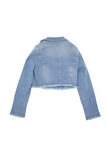 Elsy Bambina Giubbino Cropped In Jeans Con Bottoni Argento.