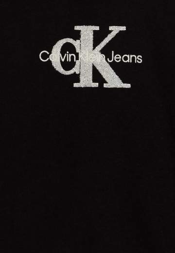Calvin Klein Bambina Felpa Nera Girocollo Con Logo A Rilievo.