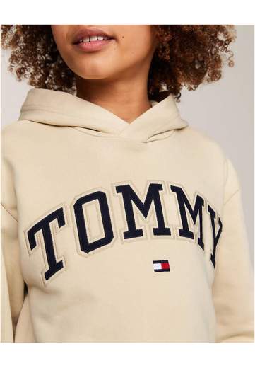 Tommy Hilfiger Bambino Felpa Beige Per Bambino, Con Cappuccio Logo Blu.