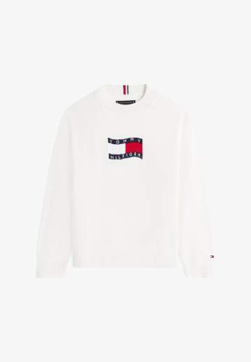 Tommy Hilfiger Bambino Maglione In Cotone Con Bandiera Iconica