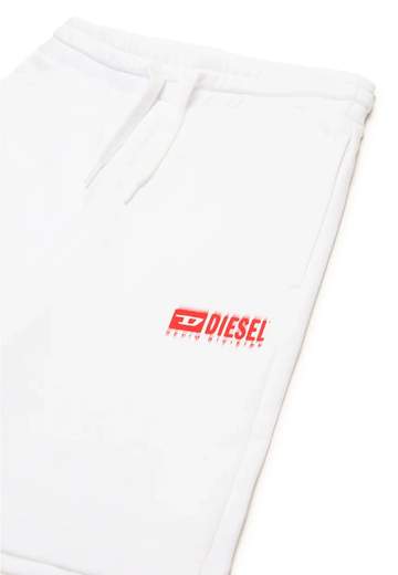 Diesel Bambino Bermuda In Felpa Bianca Con Logo Rosso.