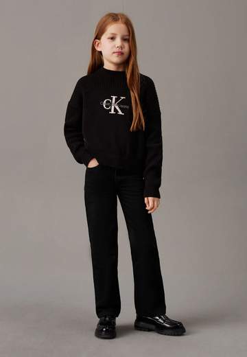 Calvin Klein Bambina Maglione Nero Per Ragazza Con Logo Rosa.