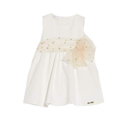 Liu-jo Neonata Abito In Jersey Bianco,in Vita Fascia Tulle Rosa Pois Oro.
