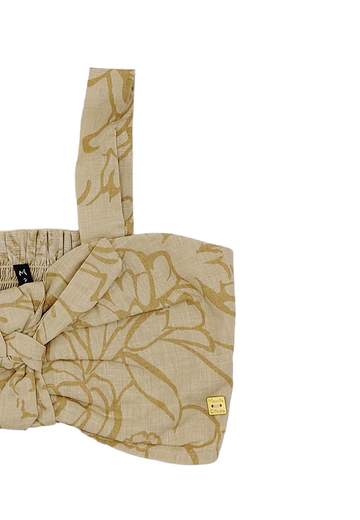 Manila Grace Bambina Top Beige Tessuto Stampato E Fiocco.