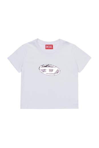 Diesel Bambina T-shirt Per Ragazza Modello Cropped Logo Con Paillettes.