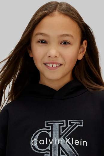 Calvin Klein Bambina Felpa Con Cappuccio Per Ragazza Con Logo Floccato.