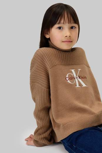 Calvin Klein Bambina Maglione A Collo Alto Con Logo Ricamato.