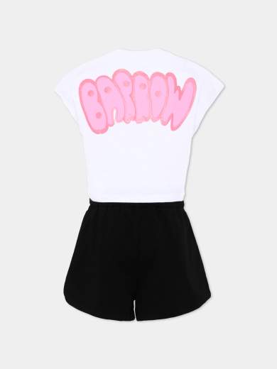 Barrow Bambina Completo Per Ragazza T-shirt Bianca Con Logo E Pantaloncino Nero.