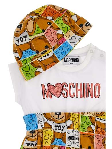 Moschino Neonata Pagliacetto E Fascia Con Stampa Multicolor.
