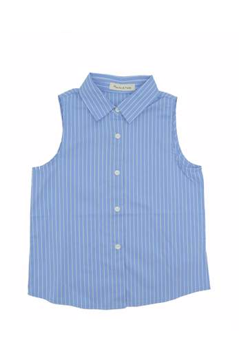 Manila Grace Bambina Maglia Grigia A Costine Con Camicia Celeste A Righe.