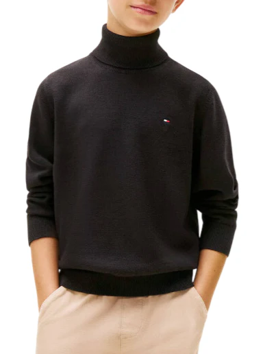 Tommy Hilfiger Bambino Maglione Nero A Collo Alto.