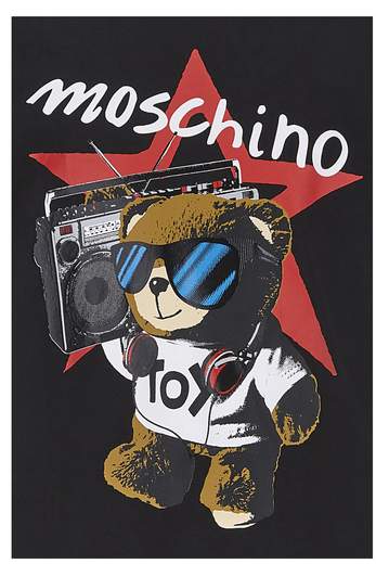 Moschino Bambino T-shirt Nera Con Stampa Logo E Orsetto Rock.