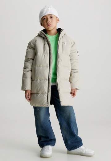 Calvin Klein Bambino Giubbino Beige Con Cappuccio Per Ragazzo.