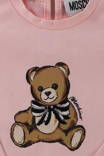 Moschino Bambina T-shirt Per Neonata Teddy Con Fiocco In Paillettes.